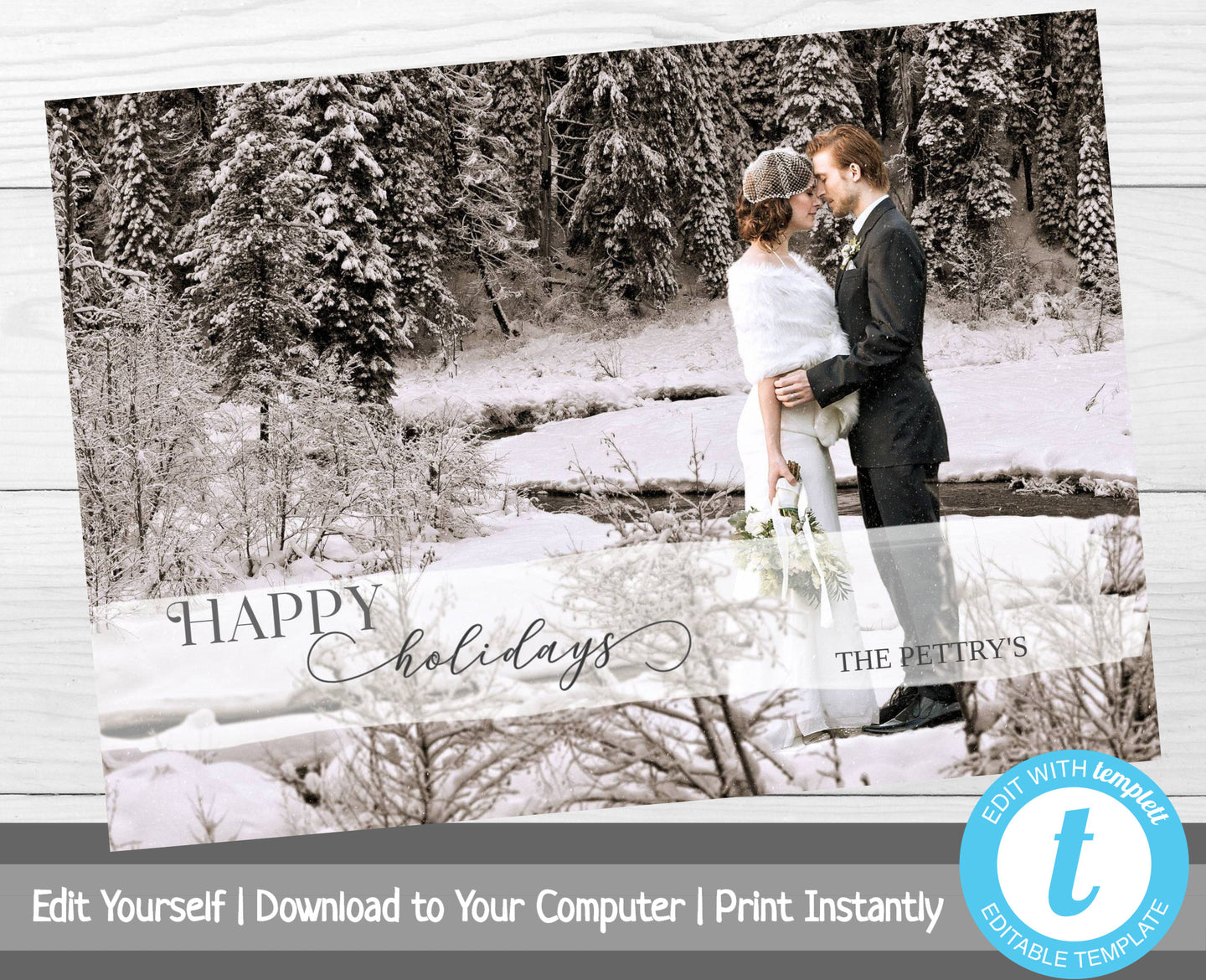 Christmas Card with Photo, Photo Holiday Card, Newlywed Christmas Card, Happy Holidays, Merry Christmas, Printable Christmas Card, Editable