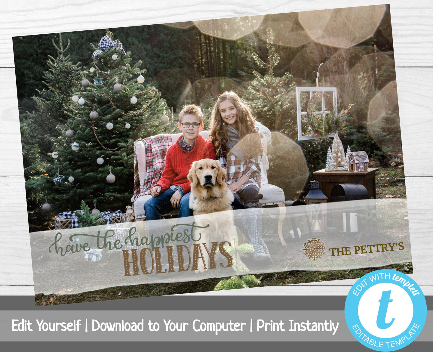 Christmas Card with Photo, Photo Holiday Card, Happiest Holidays, Merry Christmas, Printable Christmas Card, Xmas Cards, Editable Template
