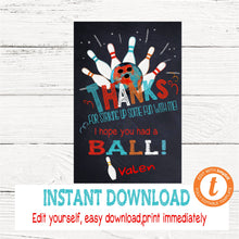Load image into Gallery viewer, Boys Bowling Birthday Invitation and Thank You Card, Birthday Party Invite, Boys Bday Party, Strike Up Some Fun, Bowling Party Invitation