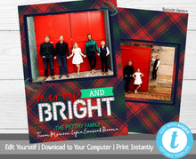 Load image into Gallery viewer, Plaid Christmas Photo Card, Christmas Card with Photo, Merry &amp; Bright, Merry Christmas, Happy Holidays, Printable Template, Marquee Letters