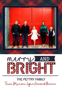 Rustic Christmas Card, Printable Christmas Card with Photo, Merry & Bright, Plaid, Merry Christmas, Happy Holidays, Template, Marquee Letter