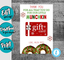 Load image into Gallery viewer, Munchkin gift card holder, Coffee Christmas Gift Card Holder, Teacher Christmas Gifts, Donut Gift Card Holder, teacher gift, easy to edit