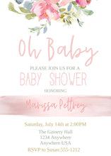 Load image into Gallery viewer, Printable Baby Shower Invitation, Floral Baby Shower Invitation Template, Oh Baby, Baby Shower Invite, Editable Template, Pregnancy, Pink