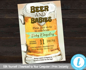 Printable Diaper Party Invitation, Man Shower Invite, Beer and Diaper Shower Invitation, Beer and Babies, Dad To Be Baby Shower Invite
