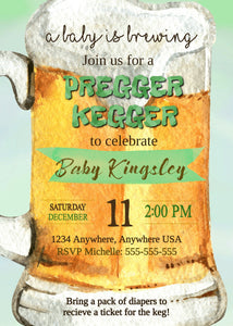 Pregger Kegger, Printable Co-ed Baby Shower Invitation, A Baby is Brewing Baby Shower Invite, Baby Shower Invite, Couples Baby Shower, Green