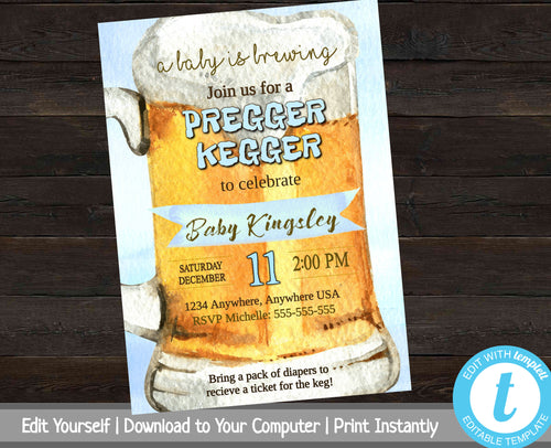 A Baby is Brewing Baby Shower Invite, Pregger Kegger, Co-ed Baby Shower Invitation, Printable Baby Shower Invite, Couples Baby Shower, Blue