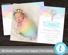 Load image into Gallery viewer, Watercolor Baptism Invitation, Baptism Invite with Photo, Christening Invitation, Baby Dedication Invite, Printable Invitation, Girl Baptism