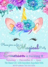 Load image into Gallery viewer, Unicorn Birthday Invitation, Girl Birthday Party Invite, Magical Unicorn Invitations, Printable Bday Party Invites