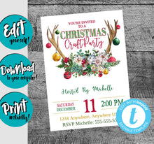 Load image into Gallery viewer, Christmas Craft Party Invitation, Holiday Craft Party Invite, Christmas Craft Show, Editable Invitation, Printable Invitation, Craft Fair