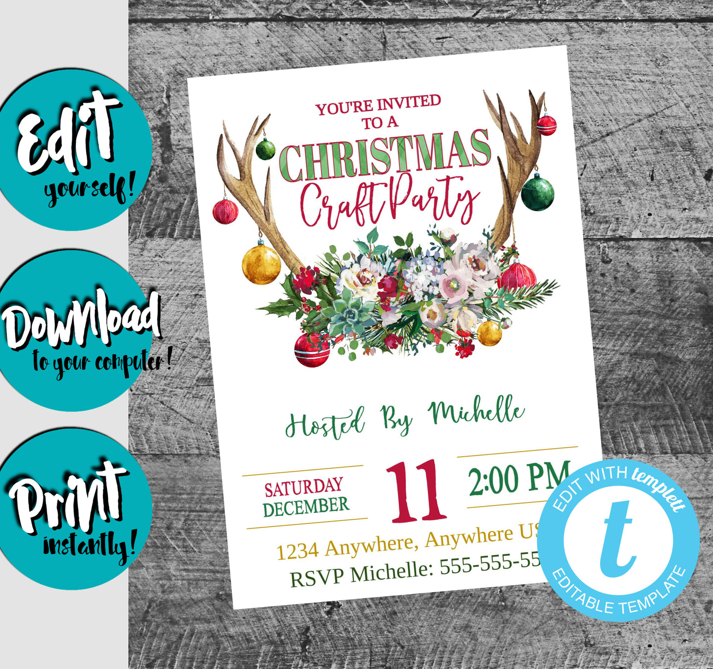 Christmas Craft Party Invitation, Holiday Craft Party Invite, Christmas Craft Show, Editable Invitation, Printable Invitation, Craft Fair