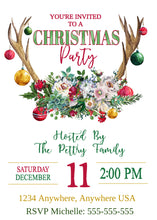 Load image into Gallery viewer, Christmas Party Invitation, Holiday Party Invite, Xmas Party, Deer Antlers, Printable Xmas Invite, Editable Invite Template