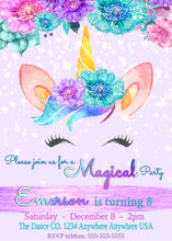 Load image into Gallery viewer, Unicorn Birthday Invitation, Girl Birthday Party Invite, Unicorn Birthday Invitations, Printable Bday Invite, Pink Birthday Party Invitation