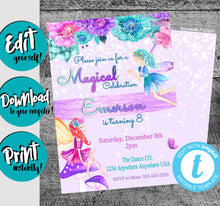 Load image into Gallery viewer, Fairy Birthday Invitation, Girl Birthday Party Invite, Floral Fairy Birthday Invite, Printable Invitation, Purple Birthday Party Invitation