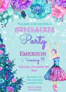 Nutcracker Birthday Invitation, Sugar Plum Fairy Princess Invitation, Instant Download, Christmas Birthday, Winter Birthday, Ballet Birthday