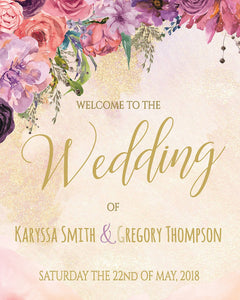Wedding Welcome Sign | Editable | Instant Download | Printable | Floral Welcome Sign | 16x20 | 18x24 | 24x36 Welcome Poster | Blush Purple