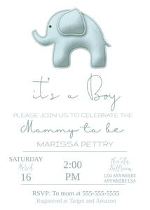 Elephant Baby Shower Invitation, Printable Baby Shower Invite, Boy Baby Shower Invitation, It's A Boy, Invitation Template, Blue Elephant