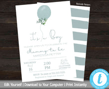 Load image into Gallery viewer, Baby Shower Invitation Boy, Printable Baby Shower Invite, Floral Balloon, Baby Boy Shower Invitation, It&#39;s A Boy, Invitation Template, Blue