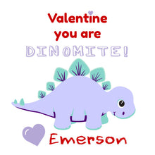 Load image into Gallery viewer, Kids Valentine&#39;s Day Tag, Printable Valentine Sticker, Editable Valentines Gift Label, Valentine You Are Dinomite, Kid Valentines Day Gift