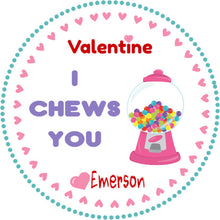 Load image into Gallery viewer, Bubblegum Valentine&#39;s Day Tags, I Chews You Valentine Sticker, Valentine Gift Label, Printable Kids Valentines Day Tags, Classroom Valentine