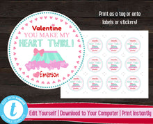 Load image into Gallery viewer, You Make My Heart Twirl Valentine&#39;s Day Tags, Ballet Valentines Day Sticker, Ballet Valentine Gift Label, Printable Kids Valentines Day Tags