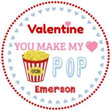 Load image into Gallery viewer, Valentine&#39;s Day Gift Tag Popcorn, Editable Valentines Day Sticker, Printable Valentine Label, Kids Valentine Tags, You Make My Heart Pop