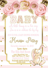 Load image into Gallery viewer, Bunny  Baby SHower invitation, Shabby chic some bunny is  invite,  Easter Baby SHower, Bunny , FLoral Invitation,  Shabby chic, Digital