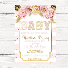 Load image into Gallery viewer, Girls Floral Baby SHower invitation, Shabby chic Baby SHower, FLoral Invitation, Water Color, Pink Gold BABY Shabby chic, Digital