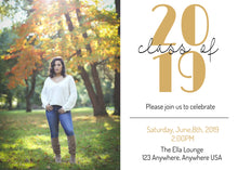 Load image into Gallery viewer, Gold Graduation Party Invitation, Photo Graduation Announcement, Class of 2019, Printable Invitation, Photo Invitation, Senior Announcement