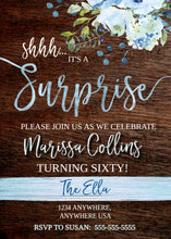 Load image into Gallery viewer, Surprise Birthday Party Invitation, Rustic Surprise Party Invite, Floral Birthday Party Invite, Shhh It&#39;s A Surprise, Milestone Birthday