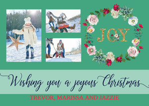 Christmas Card with Photos, Photo Holiday Card, Joyous Christmas, Merry Christmas, Floral Watercolor, Printable Christmas Card, Joy Xmas