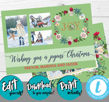 Load image into Gallery viewer, Photo Christmas Cards, Photo Holiday Card, Joyous Christmas, Merry Christmas, Happy Holidays, Printable Christmas Card, Joy, Xmas, Glitter