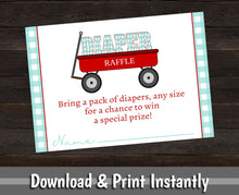 Load image into Gallery viewer, Printable Diaper Raffle Ticket, Red Wagon Baby Shower Invite, Baby Shower Game, Diaper Raffle Insert, Shower Raffle Ticket, Instant Download