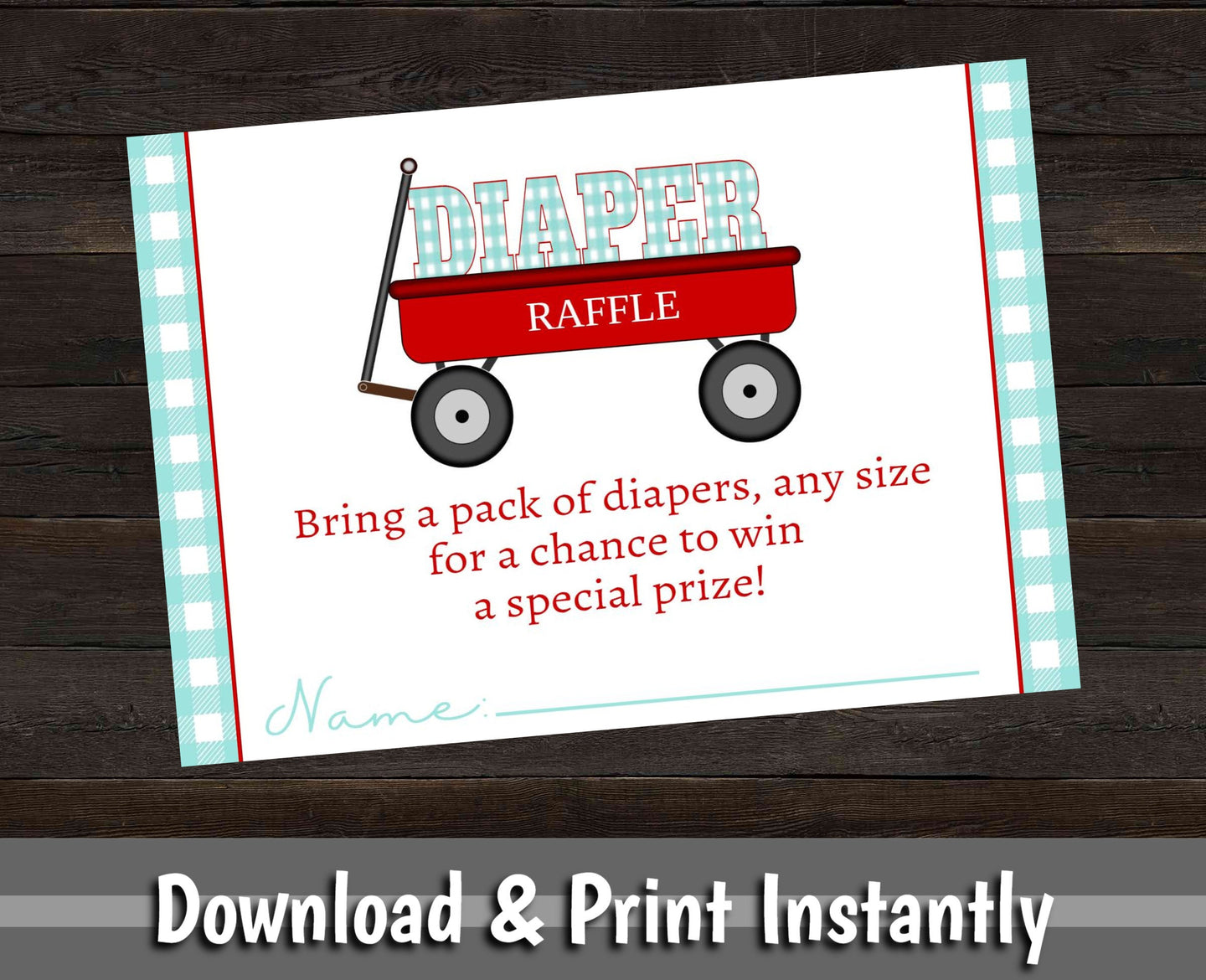 Printable Diaper Raffle Ticket, Red Wagon Baby Shower Invite, Baby Shower Game, Diaper Raffle Insert, Shower Raffle Ticket, Instant Download