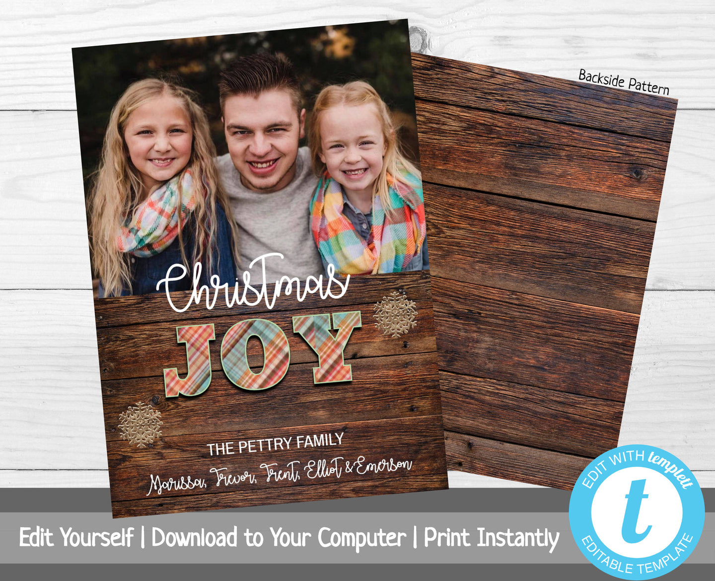 Rustic Christmas Card with Photo, Holiday Card, Christmas Joy, Merry Christmas, Happy Holidays, Printable Christmas Card, Joy, Xmas, Plaid