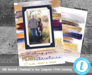 Christmas Card with Photo Template, Photo Christmas Card, Glitter, Striped, Holiday Card, Merry Christmas, Happy Holiday, Printable Template
