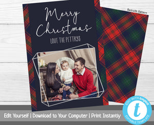 Christmas Photo Card, Photo Holiday Card, Photo Template, Plaid Christmas Card, Merry Christmas, Happy Holidays, Printable Template, Plaid