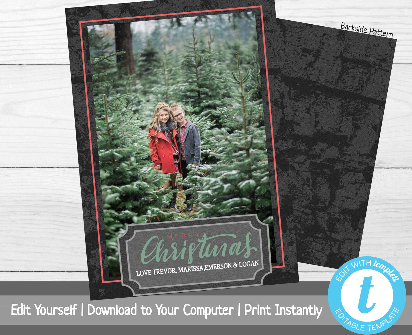 Photo Christmas Card Template, Christmas Card with Photo, Photo Holiday Card, Merry Christmas, Happy Holidays, Printable Template, Editable