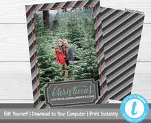 Load image into Gallery viewer, Christmas Card Photo Template, Christmas Card with Photo, Photo Holiday Card, Merry Christmas, Happy Holidays, Printable Template, Stripes