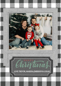 Photo Christmas Card Template, Christmas Card with Photo, Photo Holiday Card, Merry Christmas, Happy Holidays, Printable Template, Plaid Bow