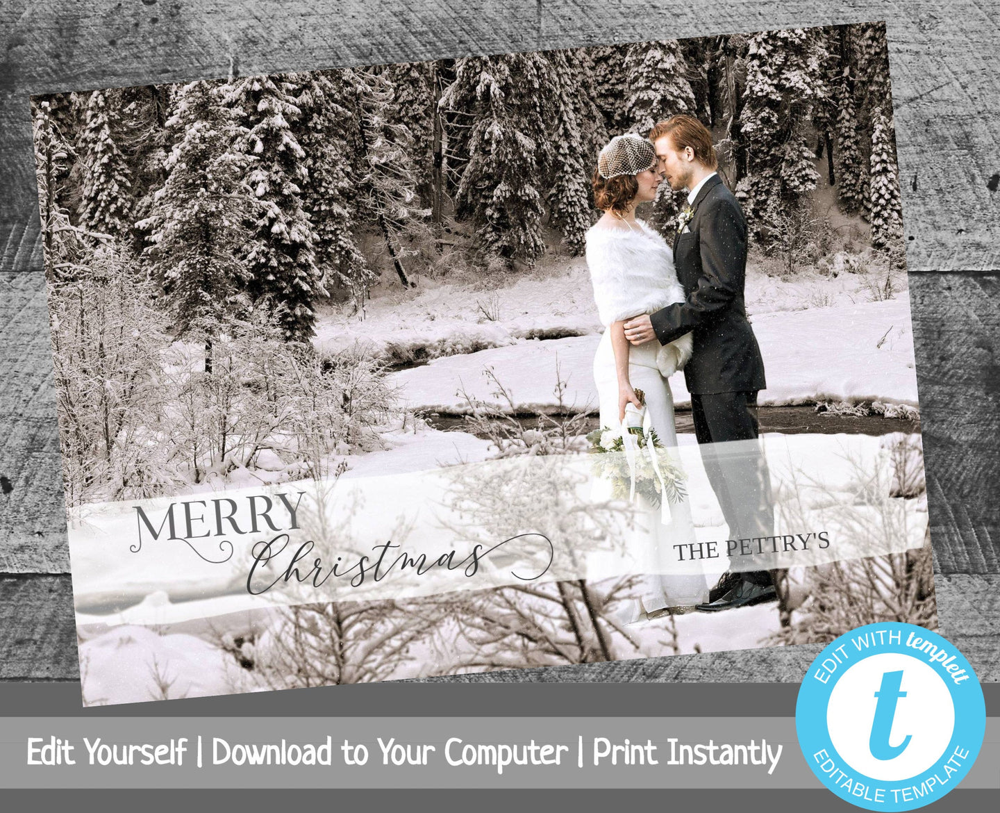 Christmas Card with Photo, Printable Xmas Card, Newlywed Christmas Card, Merry Christmas, Happy Holidays, Printable Christmas Card, Editable