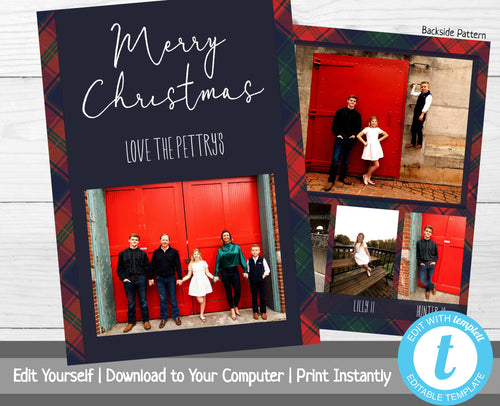 Plaid Photo Christmas Card, Rustic Christmas Card with Photos, Rustic Xmas Card, Plaid, Print yourself, Merry Christmas, Happy Holidays,