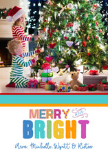 Load image into Gallery viewer, Christmas Card Template, Photo Christmas Cards, Holiday Card Template, Merry &amp; Bright, Printable Christmas Card with Photo, Colorful Stripes