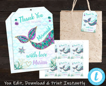 Load image into Gallery viewer, Mermaid Thank You Stickers, Mermaid Thank You Tags, Printable Mermaid Labels, Mermaid Favor Tags, Mermaid Baby Shower, Mermaid Party Tag