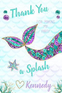 Mermaid Thank You Cards, Mermaid Party, Under The Sea Thank You Cards, Mermaid Birthday Thank You, Editable Thank You Card, Instant Download