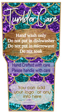 Load image into Gallery viewer, Mermaid scales Glitter Tumbler Care cards, Add to your sale, JPEG OR PDF, add yourinfo or your logo, edit cup care cards yourself and print