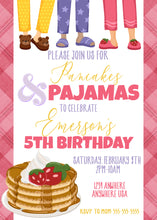 Load image into Gallery viewer, Pancakes and Pajamas Birthday Party Invite, Printable Birthday Party Invitation, Slumber Party Invite, Pink Plaid, Editable, Pajama Party