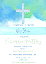 Load image into Gallery viewer, Boy Baptism Invitation, Printable Baptism Invites, Christening Invite, Editable Baptism Invite, Baby Dedication, Blue Watercolor, Template