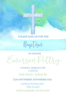 Boy Baptism Invitation, Printable Baptism Invites, Christening Invite, Editable Baptism Invite, Baby Dedication, Blue Watercolor, Template