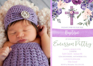 Baptism Invitation, Baptism Invite with Photo, Girl Christening, Baby Dedication Invite, Printable Invitation, Girl Baptism, Floral Invite