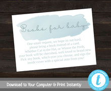 Load image into Gallery viewer, Book Request Printable, Books for Baby Insert Card, Baby Shower Invitation Insert, Stock the Library, Bring a Book, Instant Download, Blue